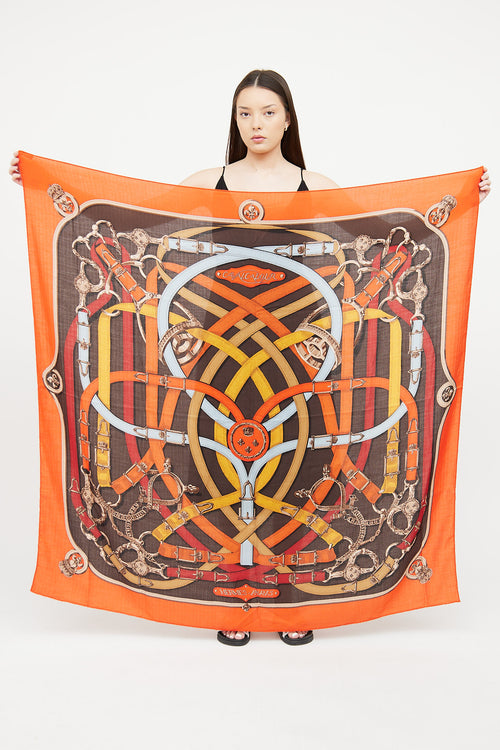 Hermès Orange Cavalcadour Shawl Scarf