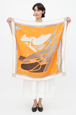 Hermès Orange 
Grey Cheval De Courses 90 Scarf