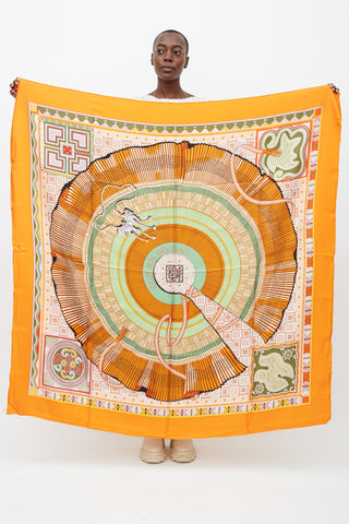 Hermès Orange 
Multi Silk Cent Plis Des Miao 140 Scarf