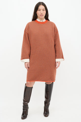 Hermès Orange 
Multicolour Cashmere Knit Sweater Dress