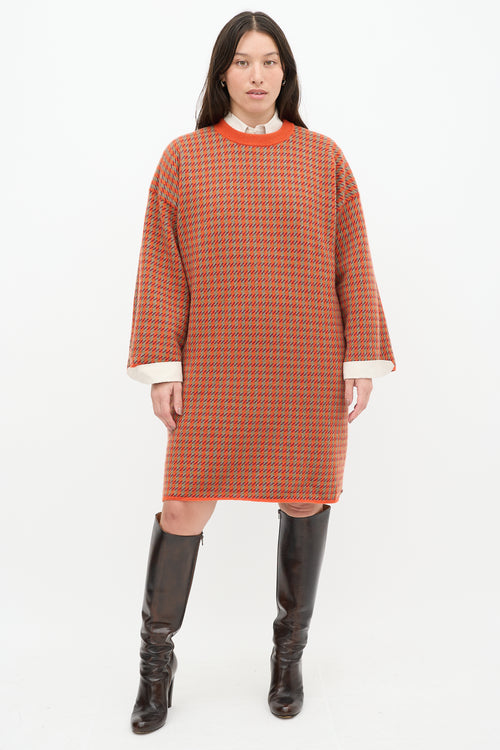 Hermès Orange 
Multicolour Cashmere Knit Sweater Dress