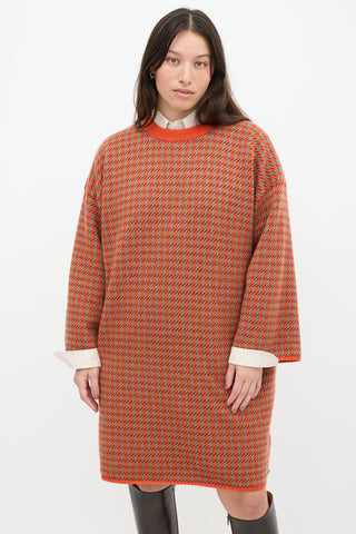 Hermès Orange 
Multicolour Cashmere Knit Sweater Dress