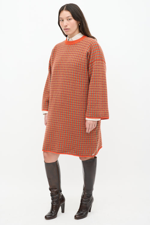 Hermès Orange 
Multicolour Cashmere Knit Sweater Dress