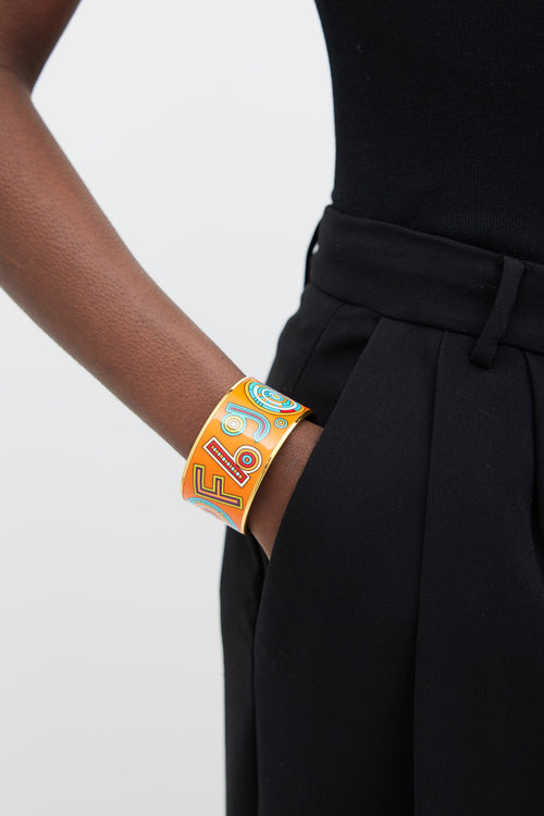 Hermès Orange 
Multicolour Enamel Tohu Bohu Print Bangle