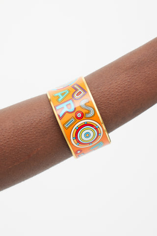 Hermès Orange 
Multicolour Enamel Tohu Bohu Print Bangle