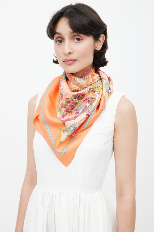 Hermès Orange 
Multi Le Temps Des Marionnettes 90 Scarf