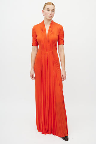 Hermès Orange Pleated V-Neck Dress