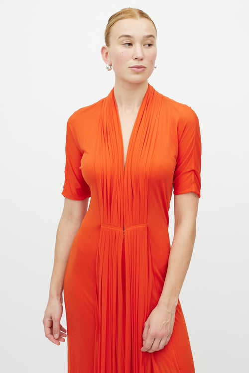 Hermès Orange Pleated V-Neck Dress