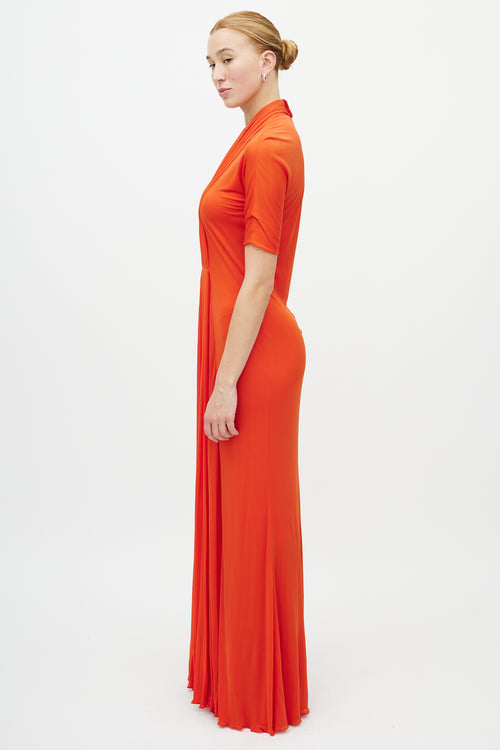 Hermès Orange Pleated V-Neck Dress