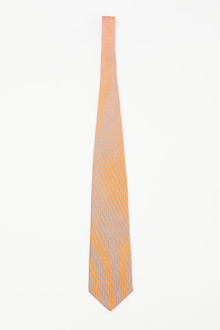 Hermès Orange 
Blue Silk H Chain Tie