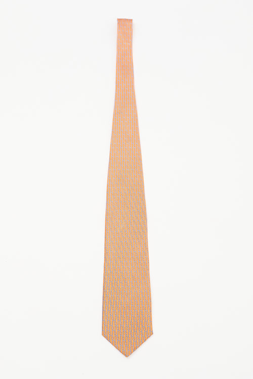 Hermès Orange 
Blue Silk H Chain Tie