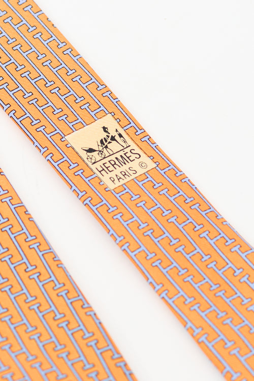 Hermès Orange 
Blue Silk H Chain Tie