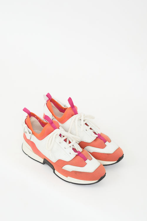 Hermès Orange 
White Knit 
Leather Athelete Sneaker