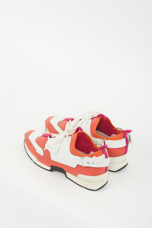 Hermès Orange 
White Knit 
Leather Athelete Sneaker