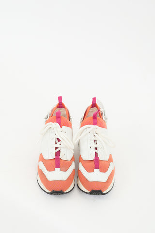 Hermès Orange 
White Knit 
Leather Athelete Sneaker