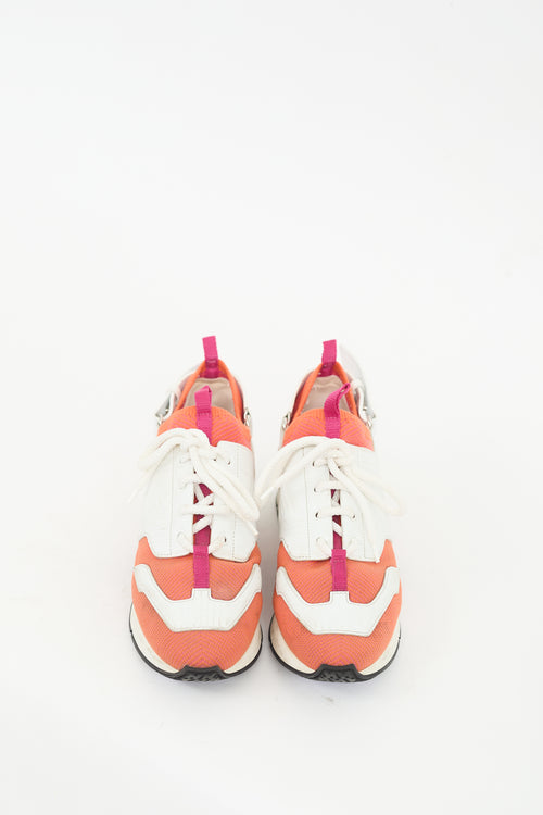 Hermès Orange 
White Knit 
Leather Athelete Sneaker