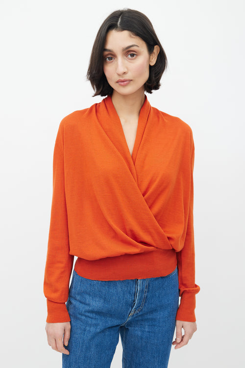 Hermès Orange Wool Long Sleeve Wrap Sweater