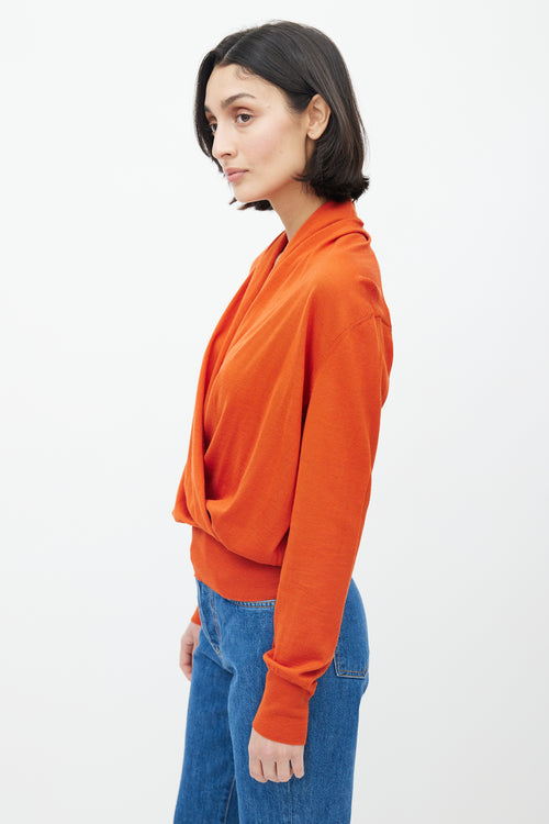 Hermès Orange Wool Long Sleeve Wrap Sweater