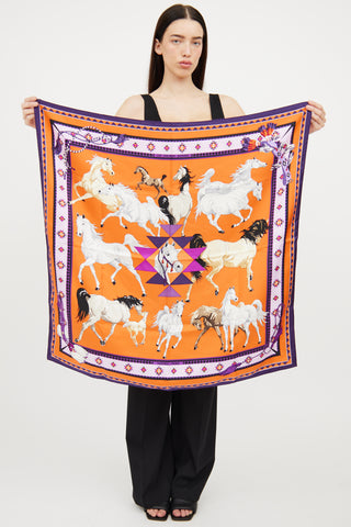 Hermès Orange Les Chevaux Qataris Scarf