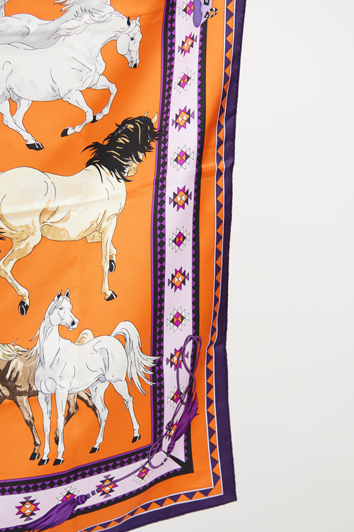 Hermès Orange Les Chevaux Qataris Scarf