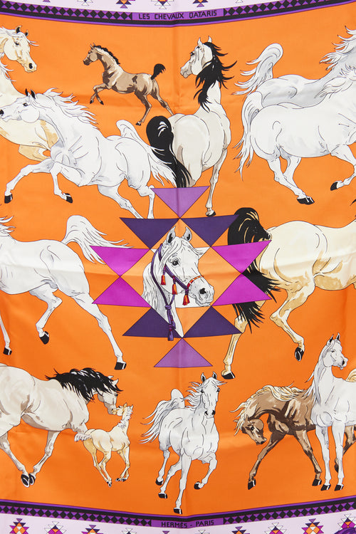 Hermès Orange Les Chevaux Qataris Scarf