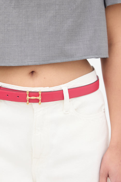 Hermès Pink 
Gold Leather H Torsade Buckle Reversible Belt