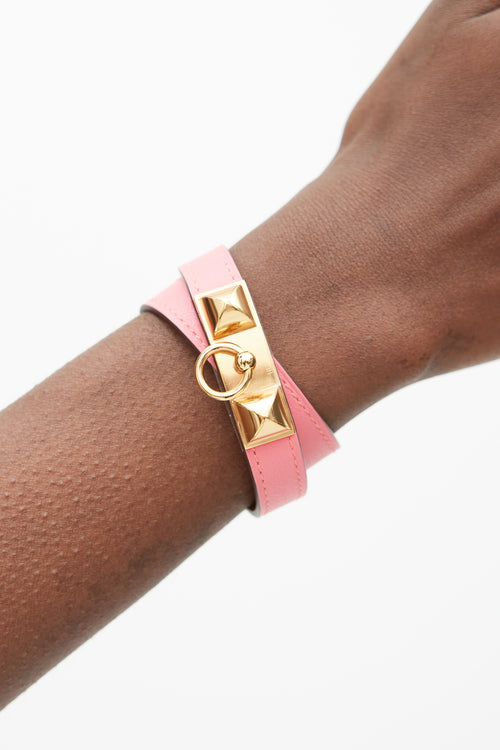 Hermès Pink 
Gold Double Tour Leather Bracelet