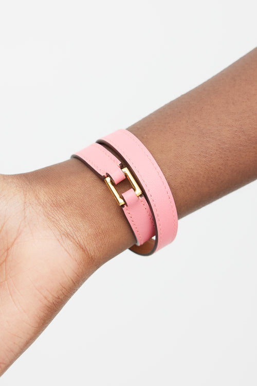 Hermès Pink 
Gold Double Tour Leather Bracelet