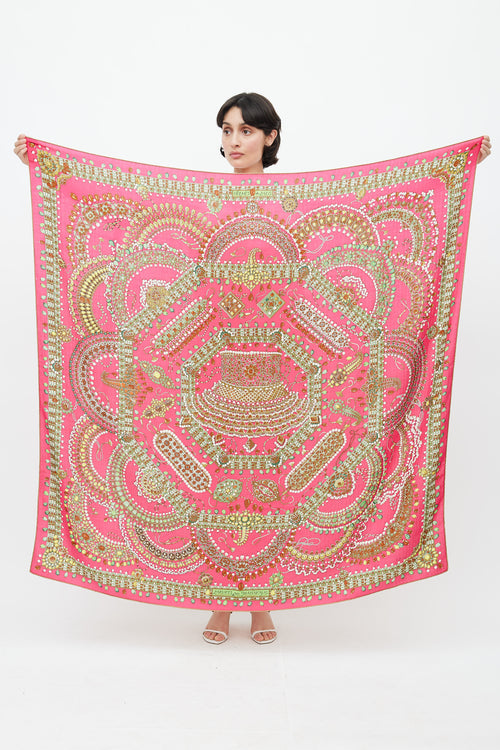 Hermès Fuchsia 
Multi Silk 
Cashmere Parures Des Maharajas 140 Scarf