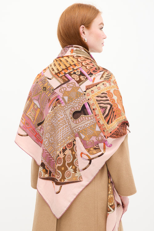 Hermes Pink 
Multicolour Voyage en Etoffes Scarf