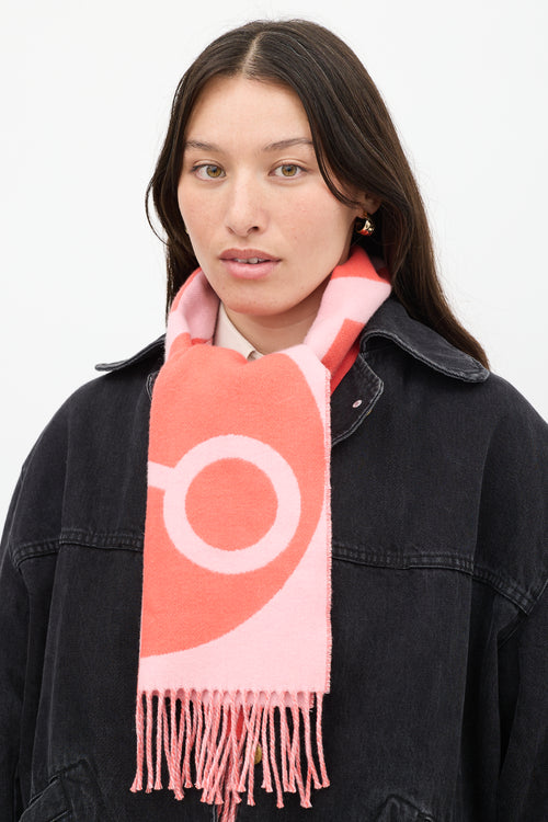 Hermès Pink 
Orange Cashmere Geometric Knit Scarf