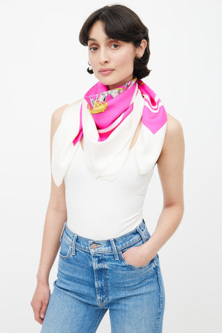 Hermès Fuchsia 
White Brides De Gala 90 Scarf