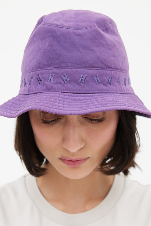 Hermès Purple Embroidered H Logo Trimmed Bucket Hat