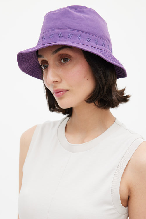 Hermès Purple Embroidered H Logo Trimmed Bucket Hat