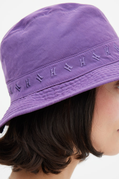 Hermès Purple Embroidered H Logo Trimmed Bucket Hat