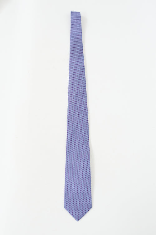 Hermès Purple 
Light Blue Silk H Patterned Tie