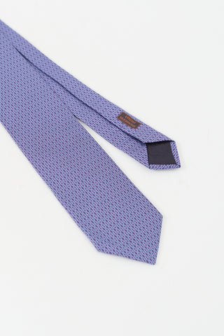 Hermès Purple 
Light Blue Silk H Patterned Tie