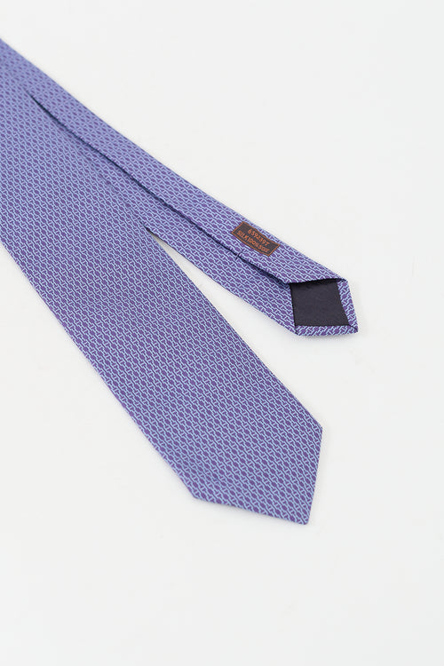 Hermès Purple 
Light Blue Silk H Patterned Tie