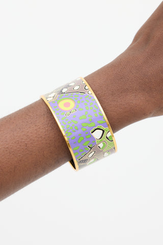 Hermès Purple 
Multi Enamel Printed Extra Wide Bangle Bracelet