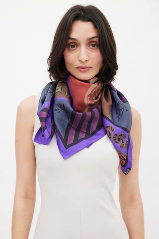 Hermès Purple 
Multicolour Géométrie Crétoise Silk Scarf