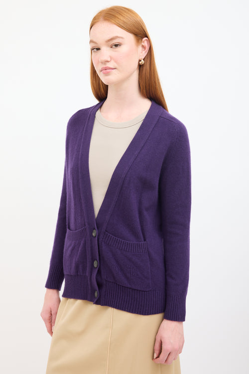 Hermès Purple Cashmere Knit V-Neck Cardigan