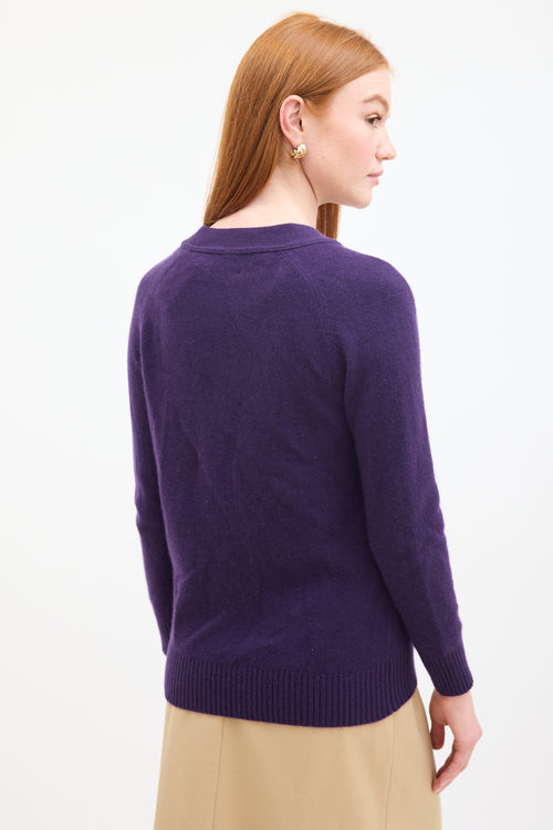 Hermès Purple Cashmere Knit V-Neck Cardigan