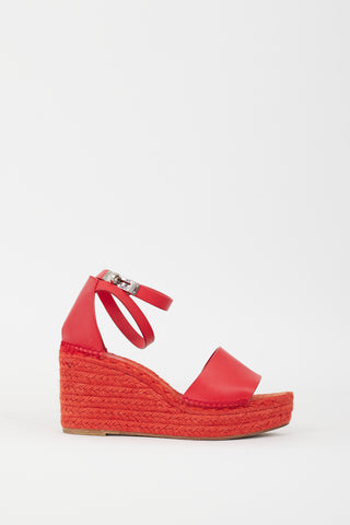 Hermès Red Leather Tivoli Espadrille Wedge Sandal