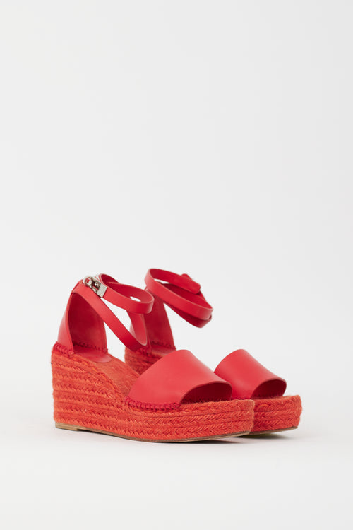 Hermès Red Leather Tivoli Espadrille Wedge Sandal