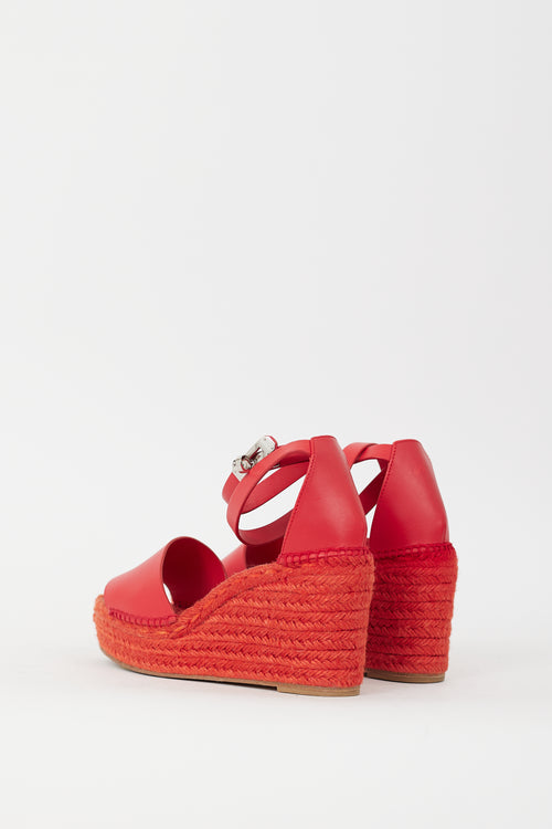 Hermès Red Leather Tivoli Espadrille Wedge Sandal