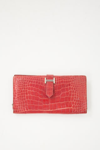 Hermès Red Exotic Leather Bearn Wallet