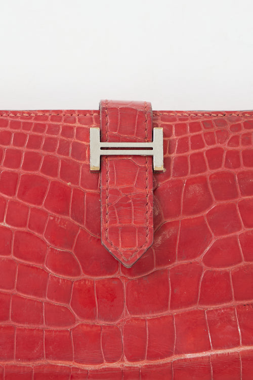 Hermès Red Exotic Leather Bearn Wallet