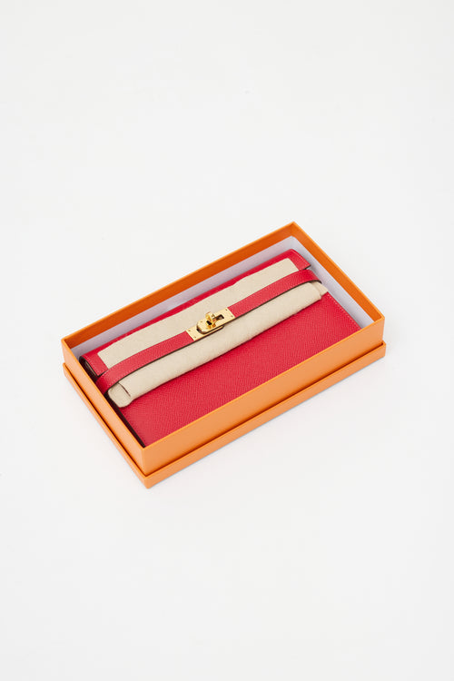 Hermès 2016 Rouge Casaque Epsom 
Gold Kelly Wallet