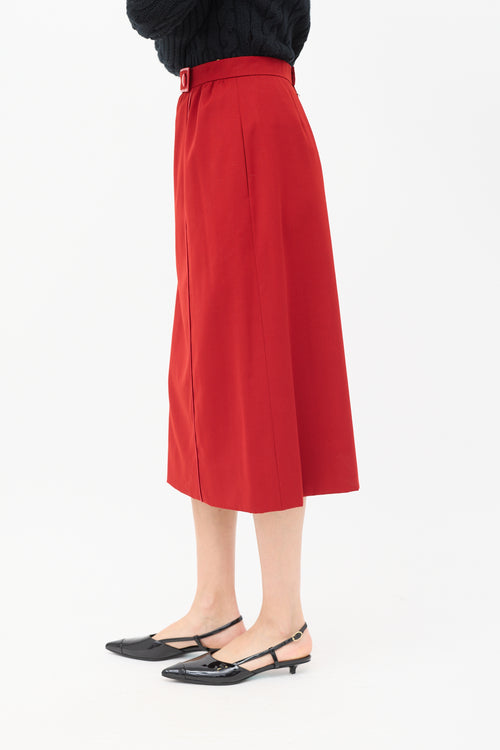 Hermès Vintage Red Wool 
Leather Trimmed Midi Skirt