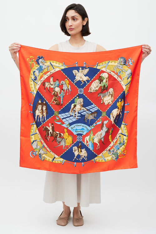 Hermès Red 
Multicolour Musée Vivant Du Cheval 90 Scarf